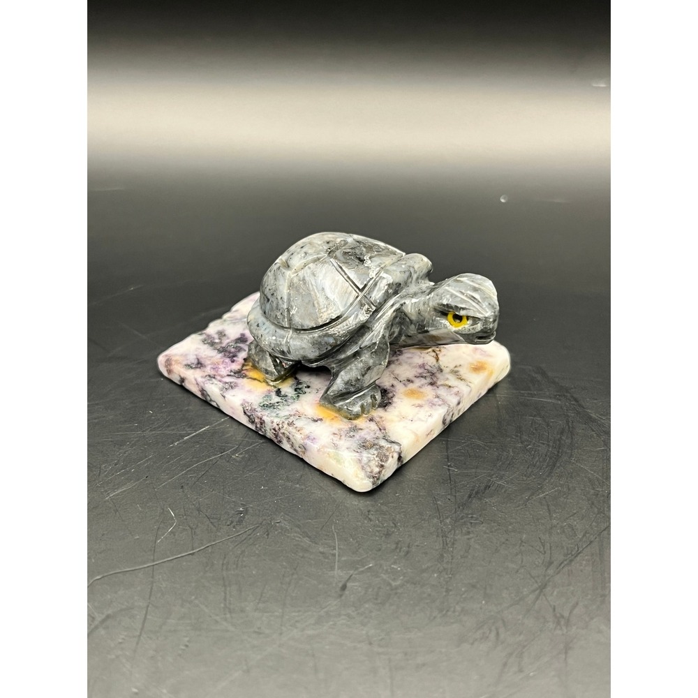 Carved Stone Turtle Figurine Natural Stone Base 1" x 1.5" Sculpture Alabaster?
